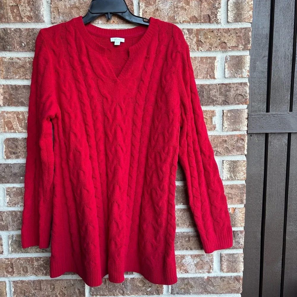 J. Jill V-Neck valentine Red Cable Knit Sweater